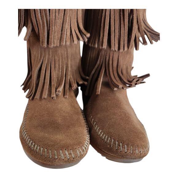 Minnetonka Boho Layered Fringe Suede Leather Tall Flat Boots Size 6 like NEW - Picture 8 of 13